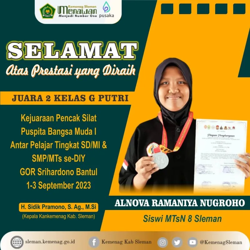 Alnova Kelas 8F MTs N 8 Sleman Juara 2 Pencak Silat Kelas G Putri