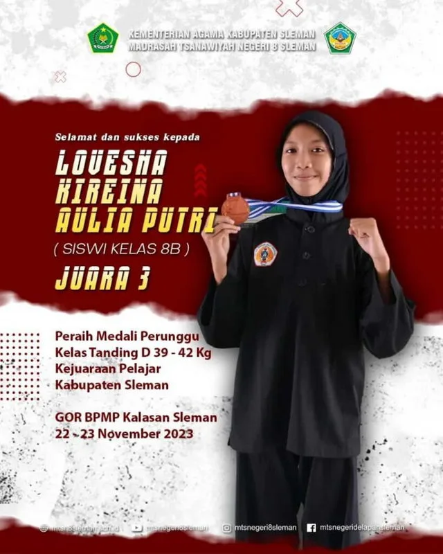 Kembali, Lovesha Persembahkan Medali Buat MTs N 8 Sleman