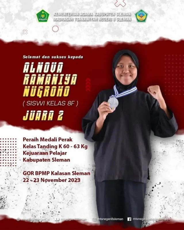 Medali Perak Dipersembahkan Alnova Siswa MTsN 8 Sleman