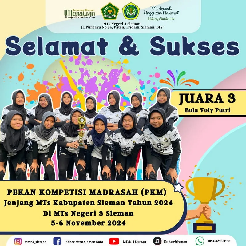 Juara 3 Bola Voli Putri, MTsN 4 Sleman Tunjukkan Semangat Kompetisi di PKM 2024