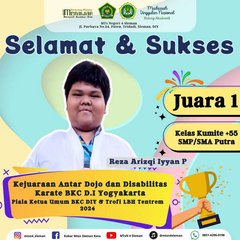 Prestasi Membanggakan! Siswa MTsN 4 Sleman Raih Juara 1 Kumite Antar Dojo