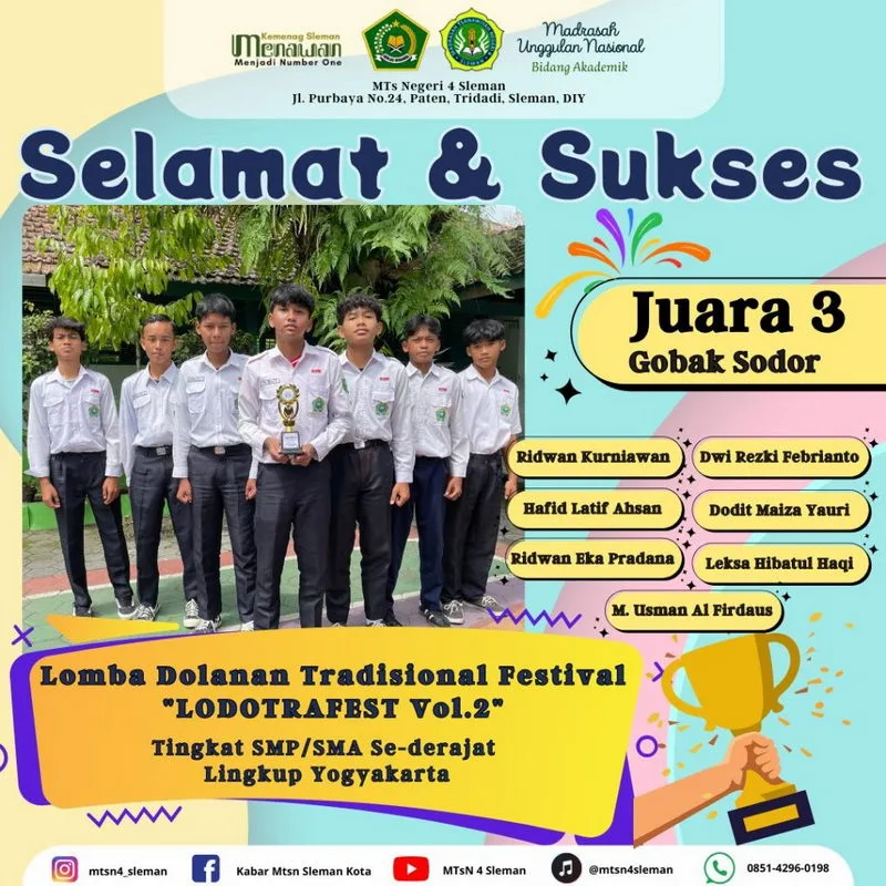 Melestarikan Tradisi, Siswa MTsN 4 Sleman Raih Juara 3 Gobak Sodor di Ajang LODOTRAFEST Vol. 2