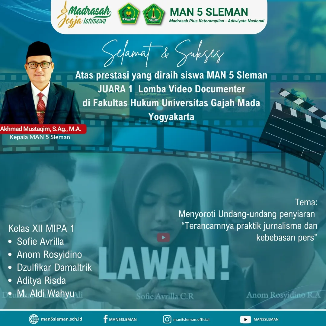 Prestasi Gemilang Siswa MAN 5 Sleman Raih Juara 1 Lomba Video Dokumenter di UGM