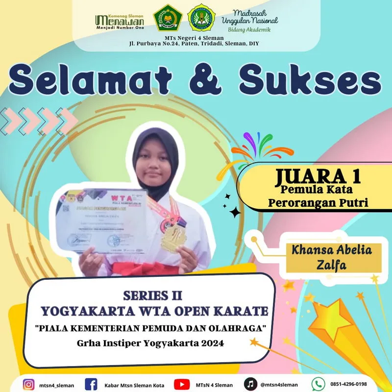 Siswa MTsN 4 Sleman Raih Juara 1 di Yogyakarta WTA Open Karate Championship