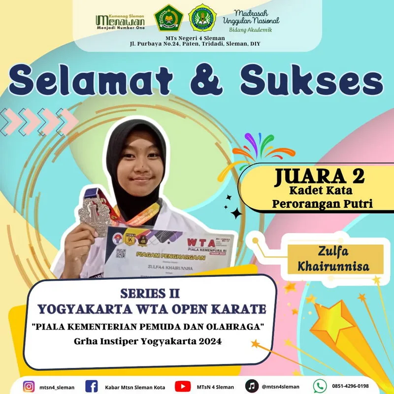 Siswa MTsN 4 Sleman Raih Juara 2 di Yogyakarta WTA Open Karate Championship