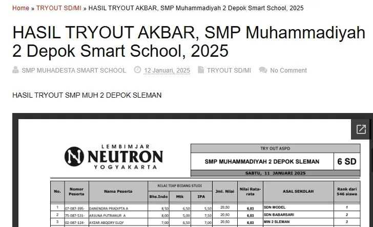 Cetak Rekor, Siswa MIN 2 Sleman Raih Nilai Tertinggi TO