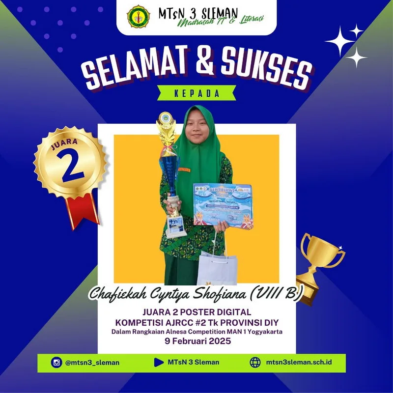 Chafiekhah Cyntya Shofiana, Siswa kelas VIIIB Sumbang Satu Medali untuk MTsN 3 Sleman