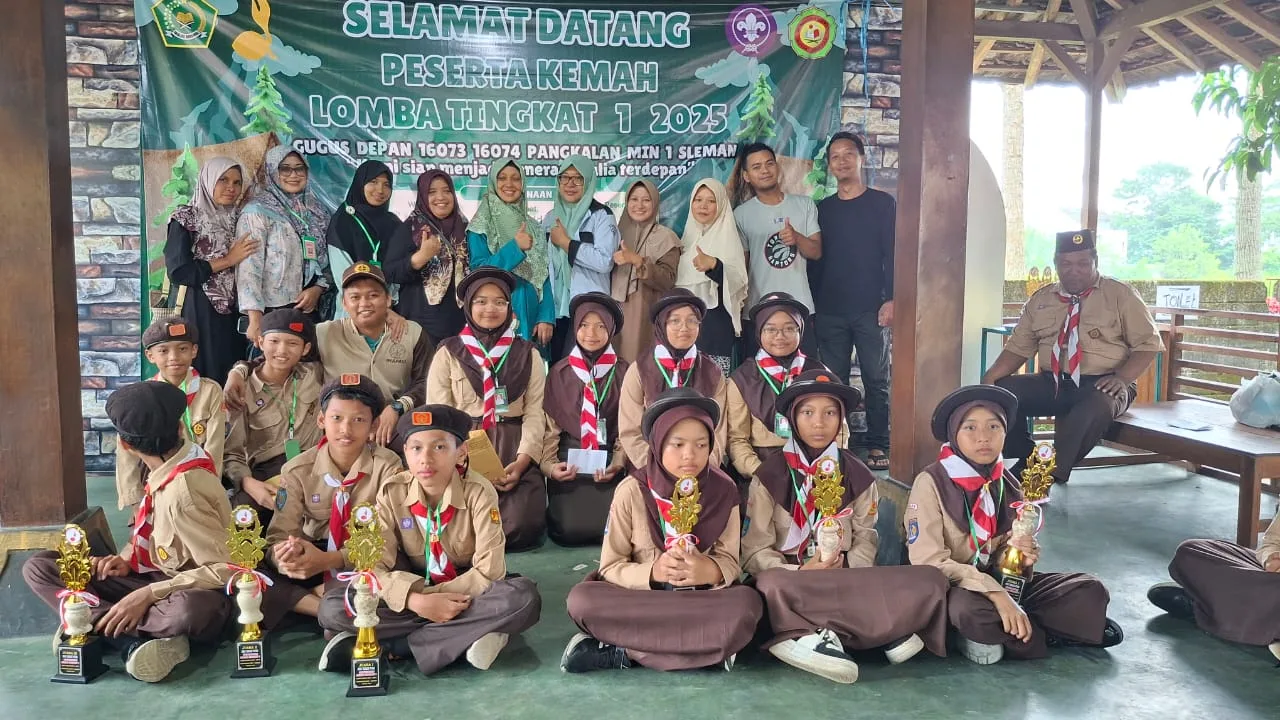Perkemahan Lomba Tingkat 1 Gugus Depan 16073-16074 Pangkalan MIN 1 Sleman Sukses Digelar di Kebon Ndeso Wonorejo
