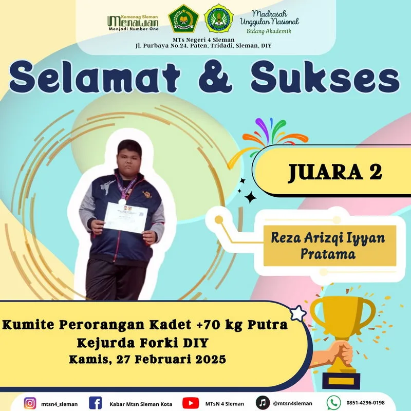 Siswa MTsN 4 Sleman, Reza Arizqi Iyyan Pratama, Ukir Prestasi di Kejurda FORKI DIY