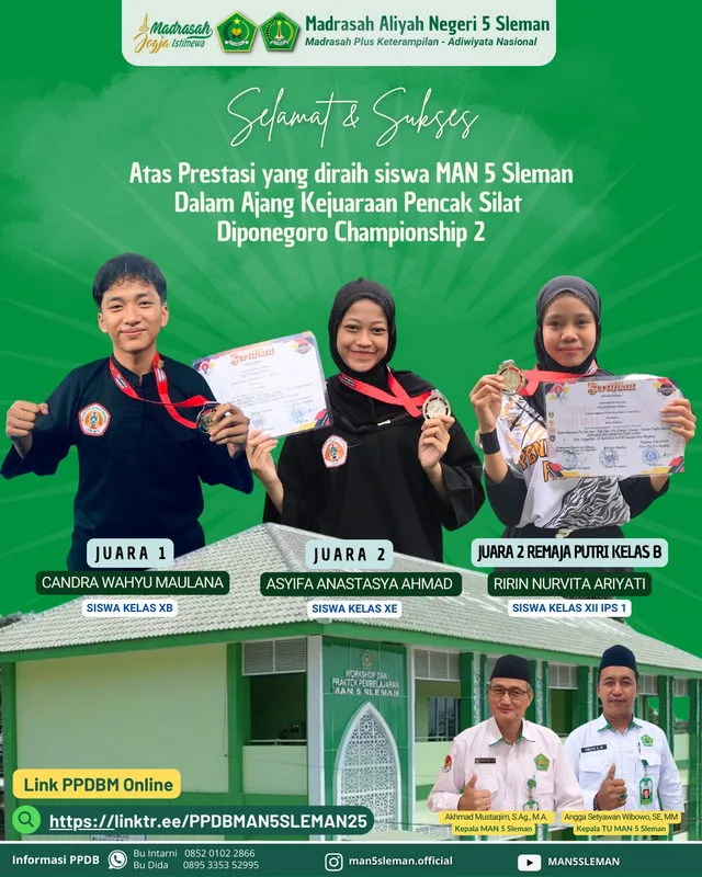 3 Siswa MAN 5 Sleman Sabet Prestasi di Ajang Pencak Silat Nasional Diponegoro Championship 2