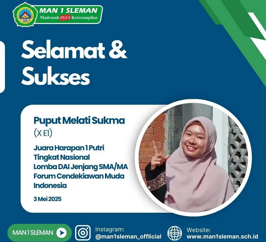 Siswi MAN 1 Sleman, Raih Juara Harapan 1 Lomba Da’i tingkat Nasional