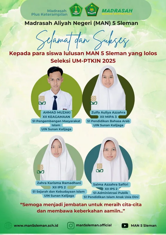 Siswa MAN 5 Sleman Lolos Seleksi UM-PTKIN 2025