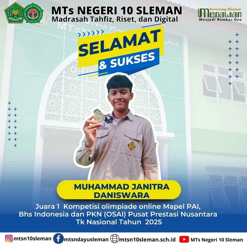 Raih Sembilan Medali Emas dan Satu Perak, Muhammad Janitra Daniswara Jadi Kebanggaan MTsN 10 Sleman