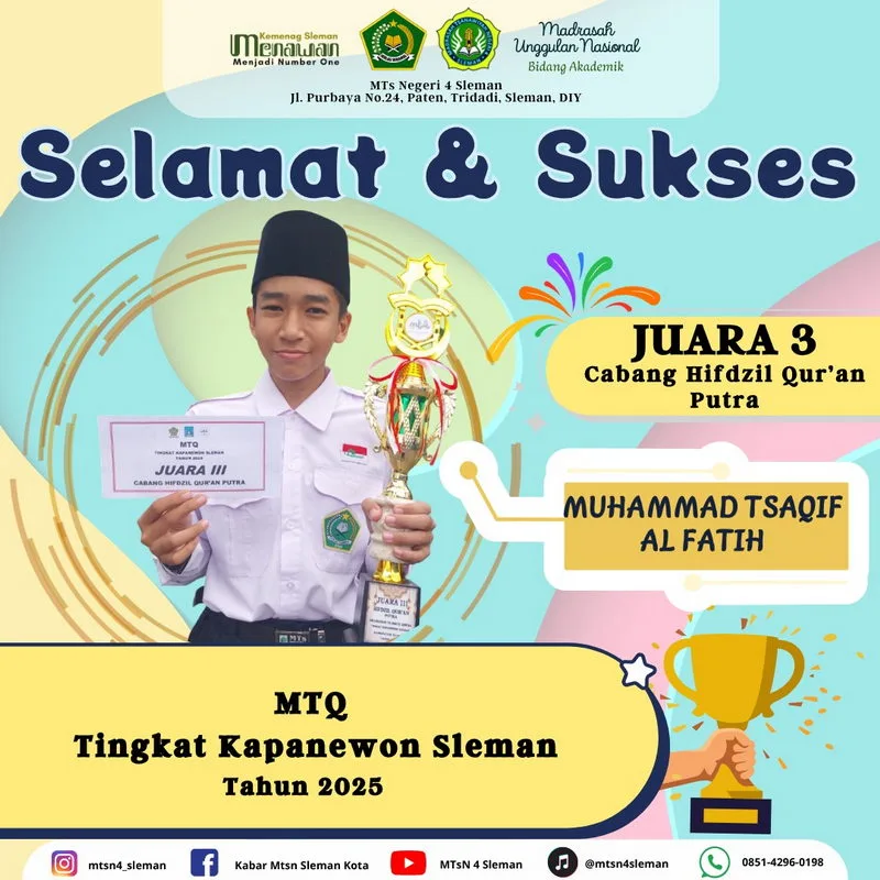 Siswa MTsN 4 Sleman Raih Juara 3 Hifdzil Qur’an Putra