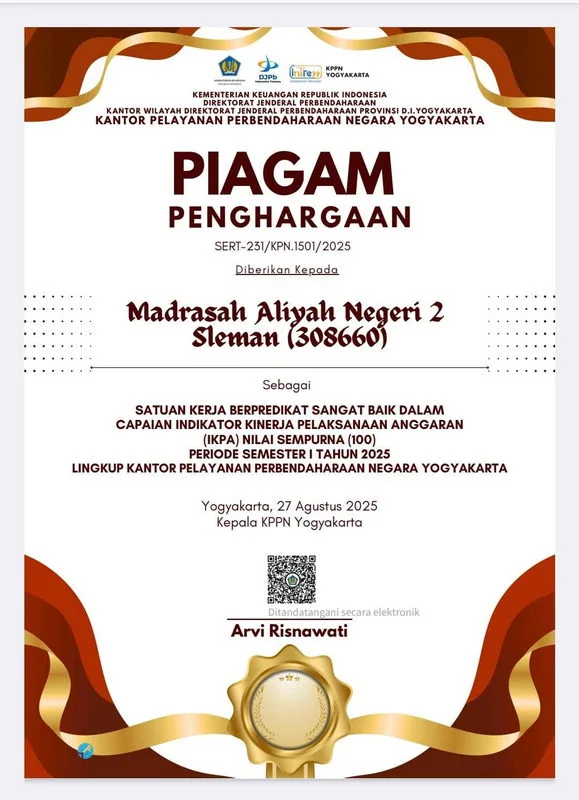 MAN 2 Sleman Raih Nilai IKPA Sempurna dari LKPPN Yogyakarta