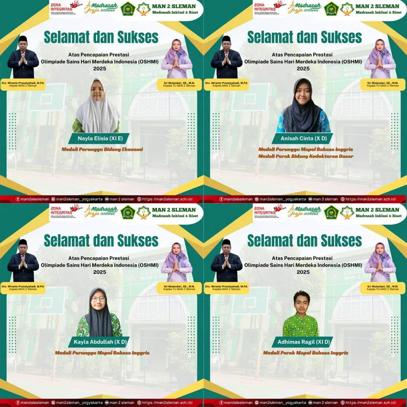 Sebanyak 36 Medali Berhasil Diborong Siswa MAN 2 Sleman pada Olimpiade Bergengsi Tingkat Nasional