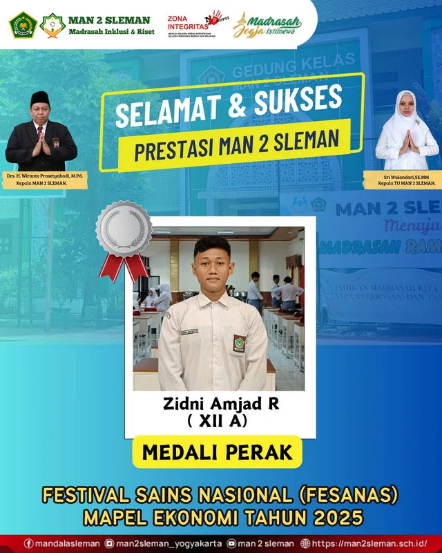 Prestasi Gemilang Siswa MAN 3 Sleman, Zidni Amjad Sabet Medali Perak di Ajang Festival Sains Nasional 2025