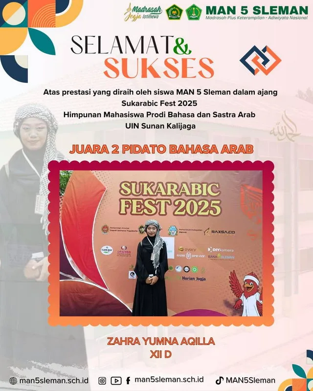 Membanggakan!  Zahra Yumna Aqilla, Siswi MAN 5 Sleman Raih Juara 2 Lomba Khitobah Bahasa Arab di UIN Sunan Kalijaga