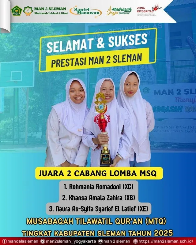 Tim MSQ MAN 2 Sleman Peroleh Juara 2 MTQ Kabupaten Sleman