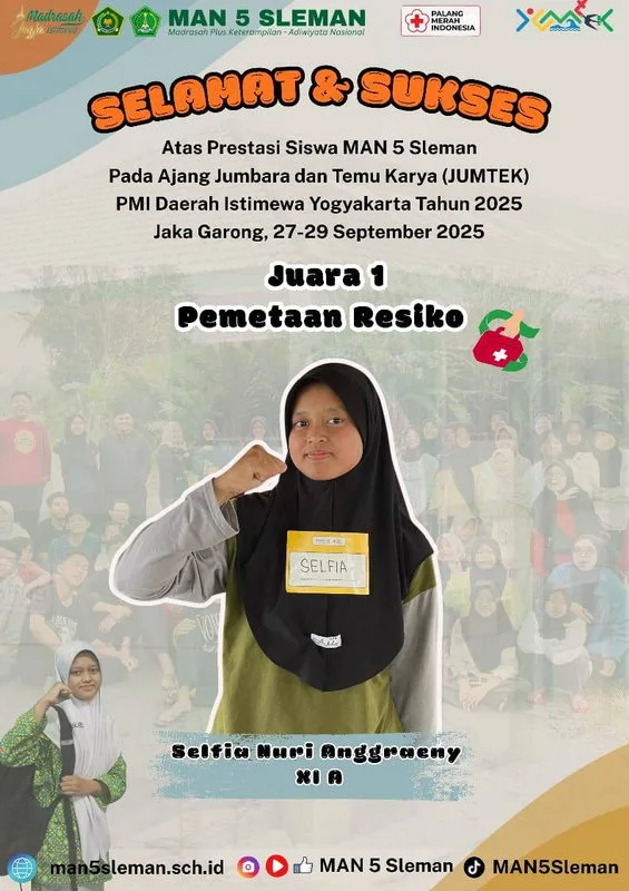 Selfia Siswi MAN 5 Sleman Raih Juara 1 Bidang Lomba Pemetaan Risiko di Jumtek Relawan PMI DIY 2025