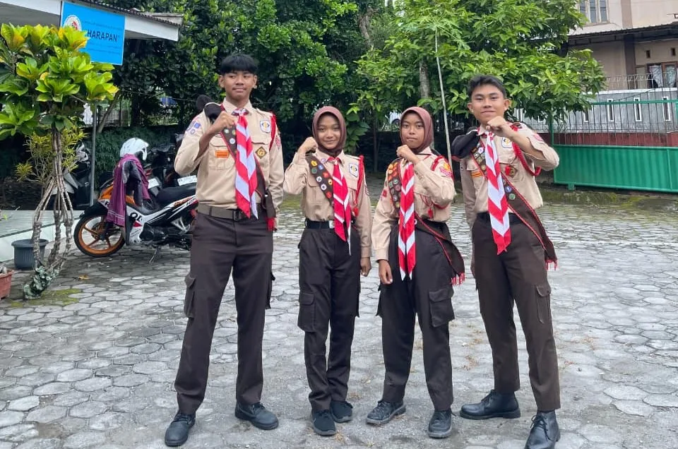 4 Anggota Muda Penggalang Mabigus MTsN 3 Sleman Taguh Hadapi Verifikasi Calon Pramuka Garuda