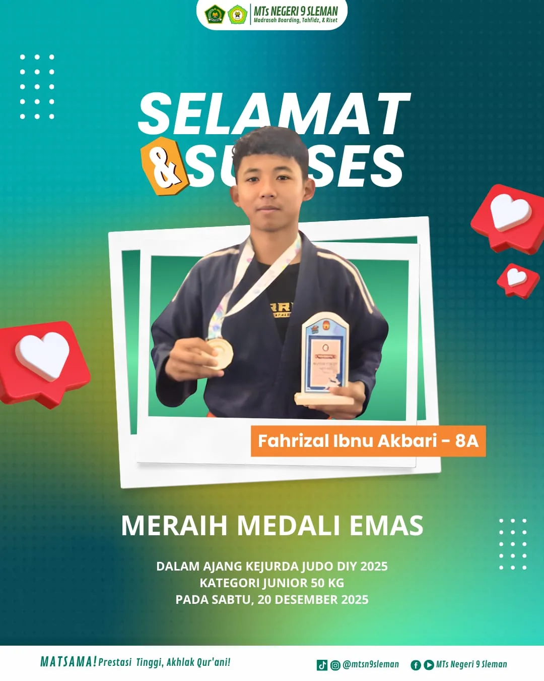 Siswa MTsN 9 Sleman Sabet Emas di Kejurda Judo DIY 2025