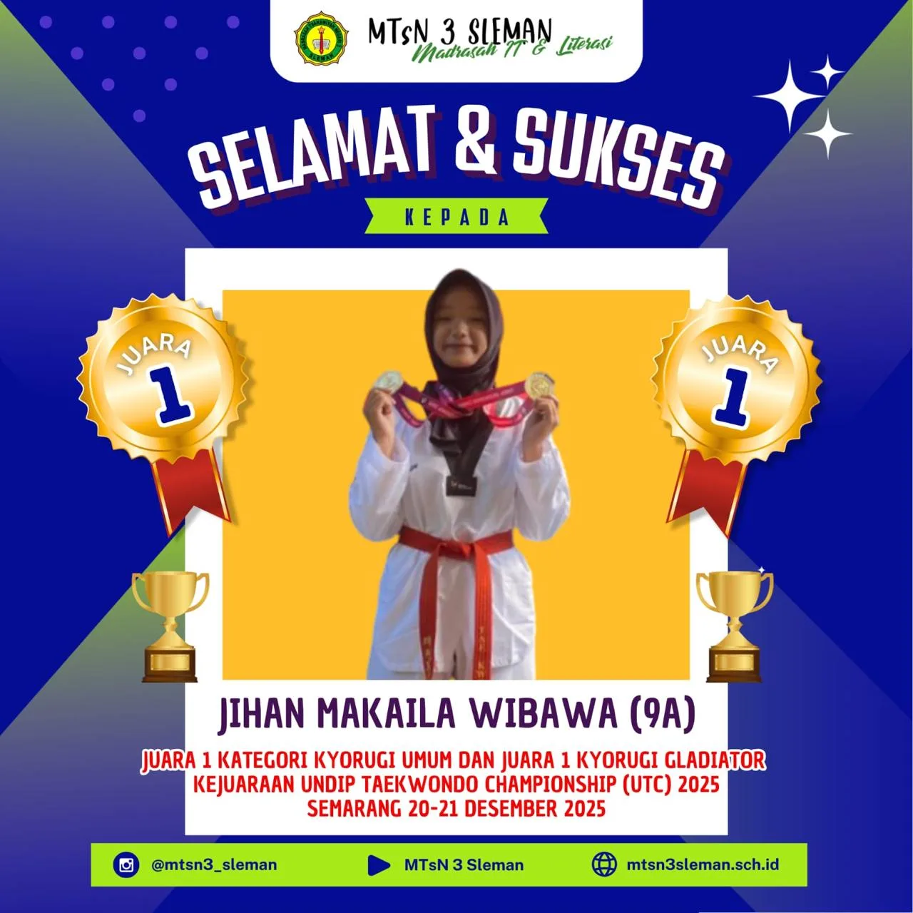 Sabet Emas di Semarang, Jihan Makaila Harumkan Nama MTsN 3 Sleman dalam UTC 2025