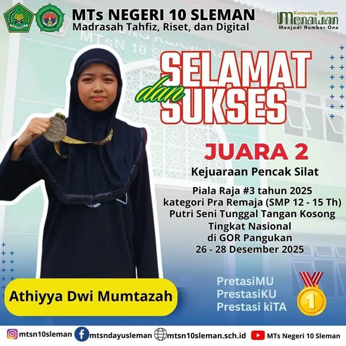 Athiyya Dwi Mumtazah, Siswi MTsN 10 Sleman Borong Juara Silat Piala Raja