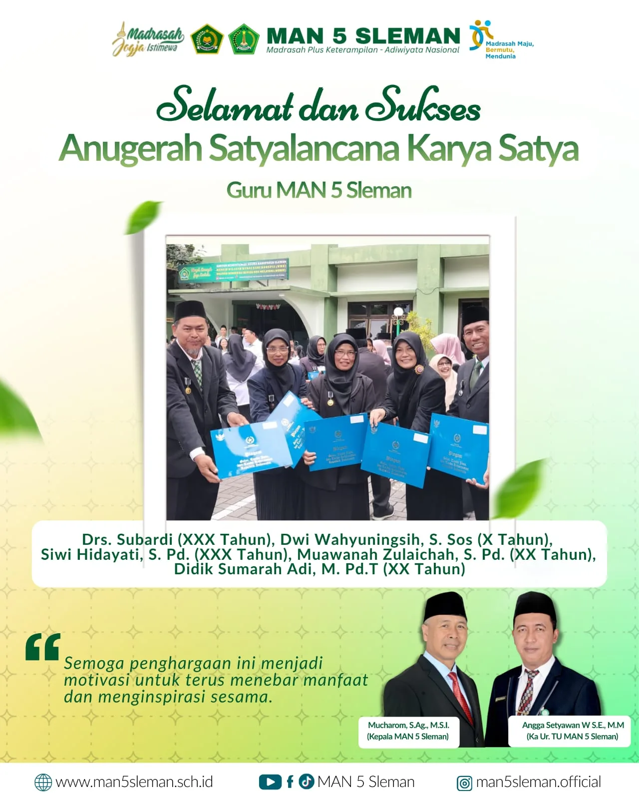 Dedikasi Tanpa Henti, Lima Guru MAN 5 Sleman Raih Anugerah Satyalancana Karya Satya