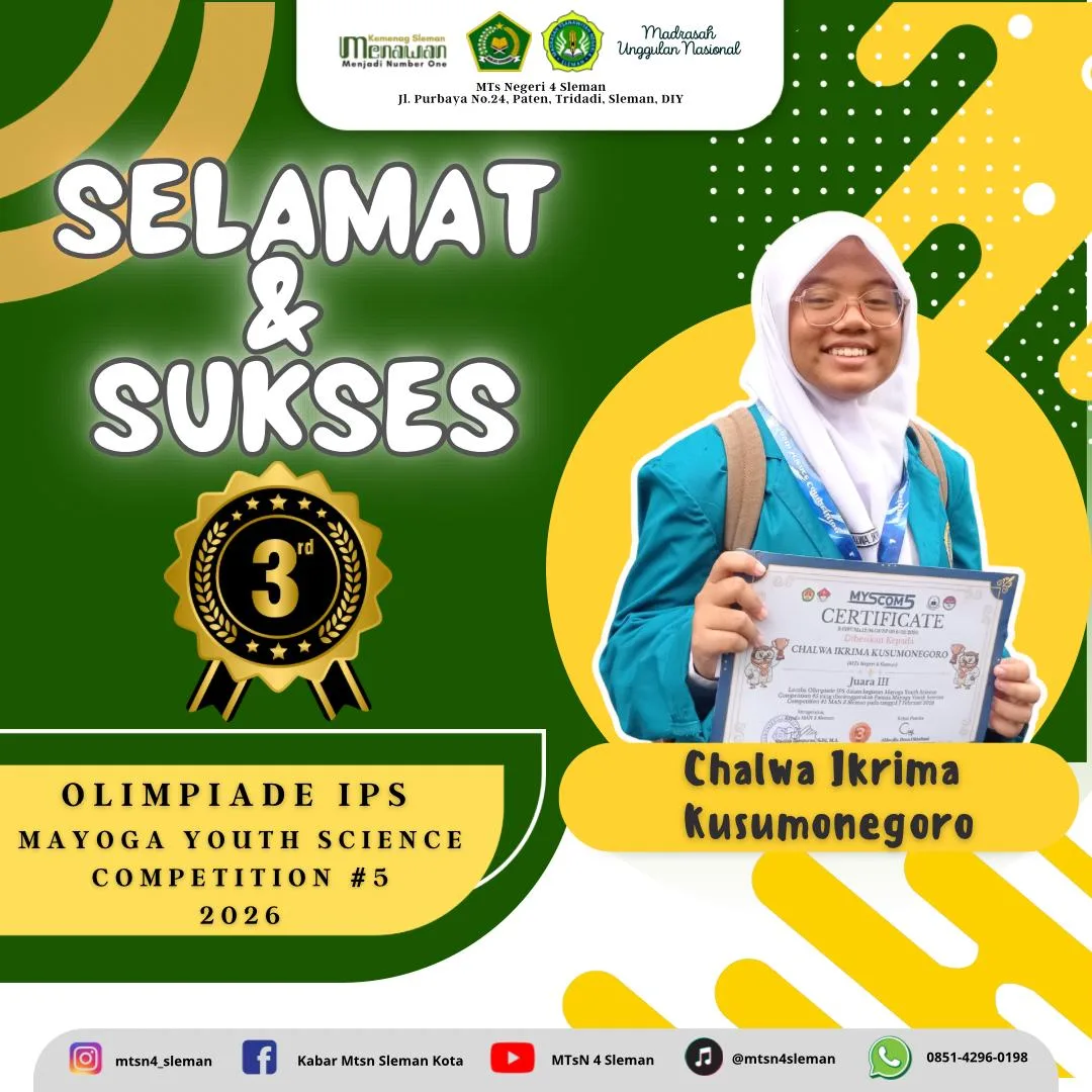Prestasi Membanggakan, Siswa MTsN 4 Sleman Sabet Juara 3 Olimpiade IPS MYSCOM #5