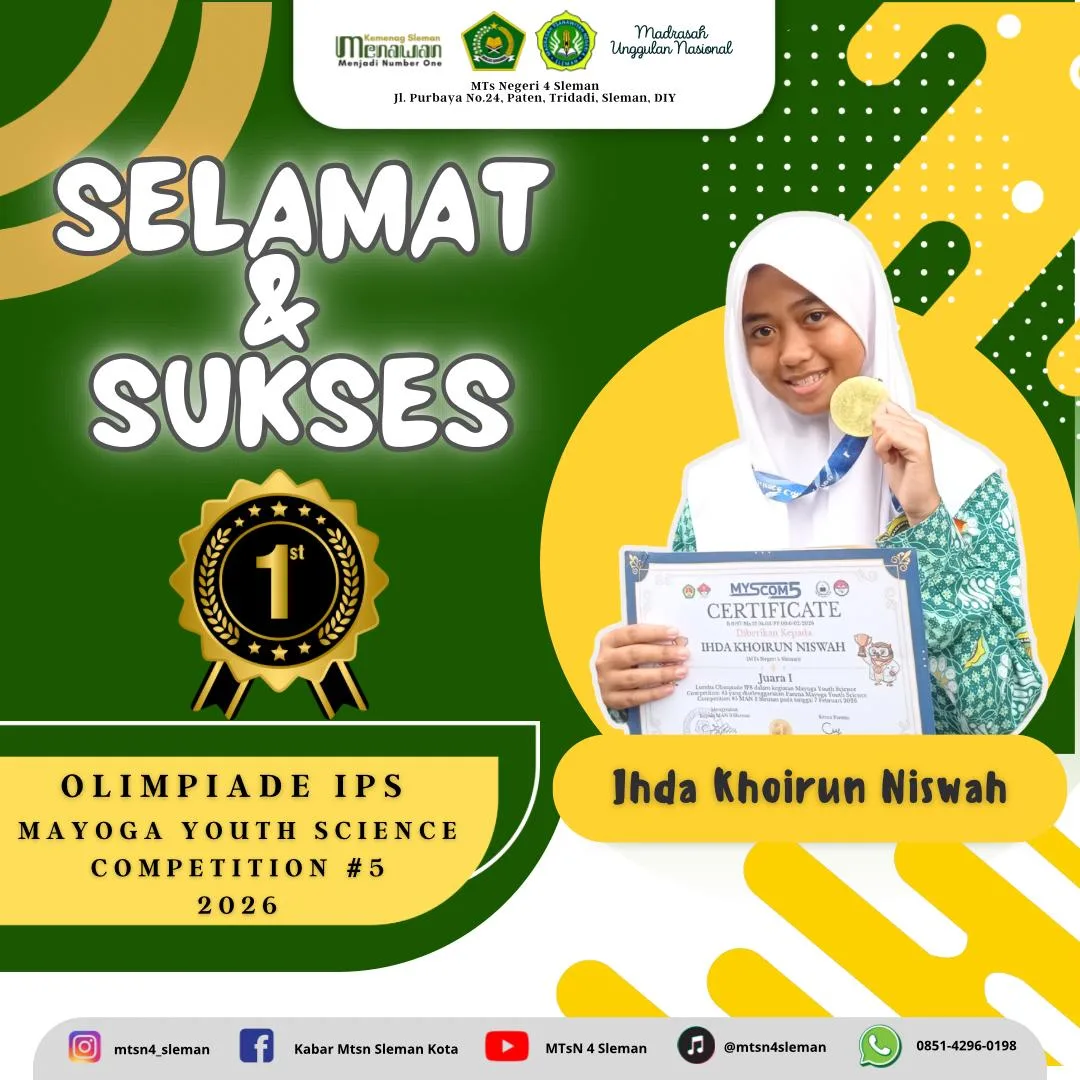 Ukir Prestasi Nasional, Siswa MTsN 4 Sleman Sabet Juara 1 Olimpiade IPS MYSCOM #5