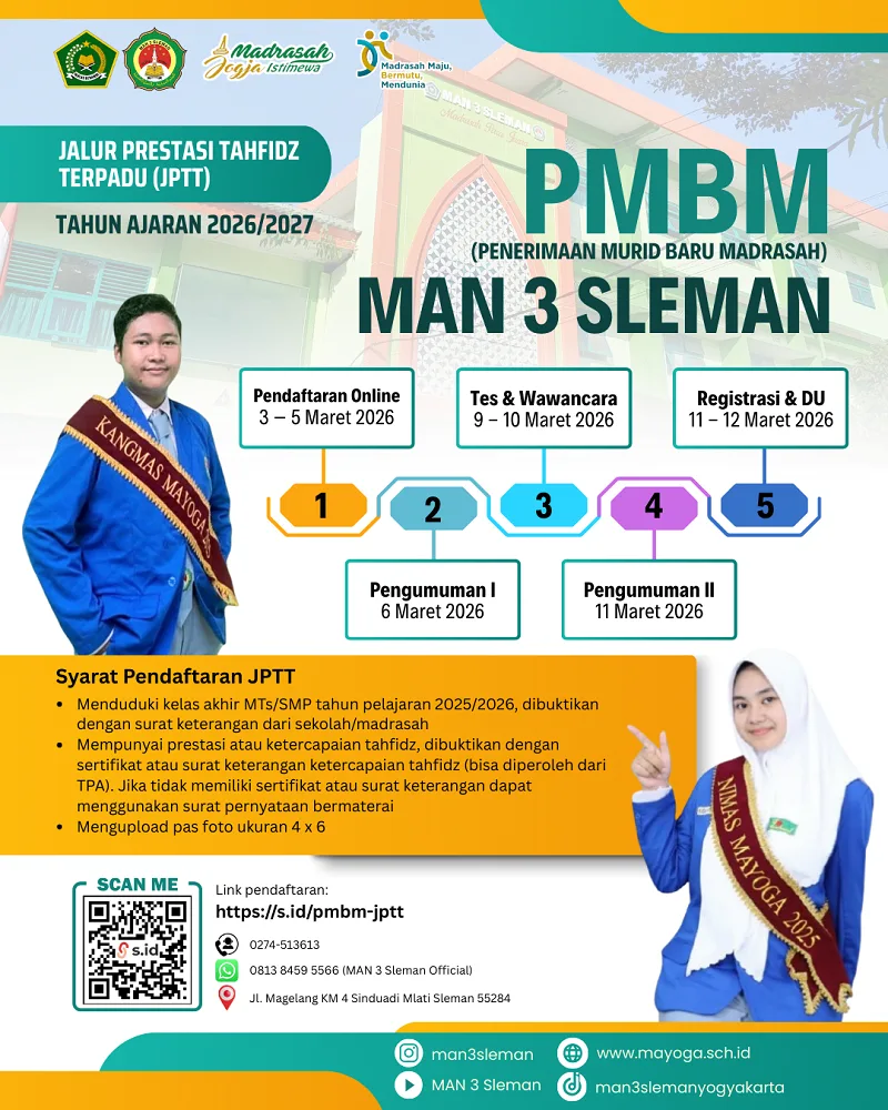 MAN 3 Sleman Undang Hafidz dan Hafidzah Bergabung Lewat Seleksi PMBM Jalur JPTT
