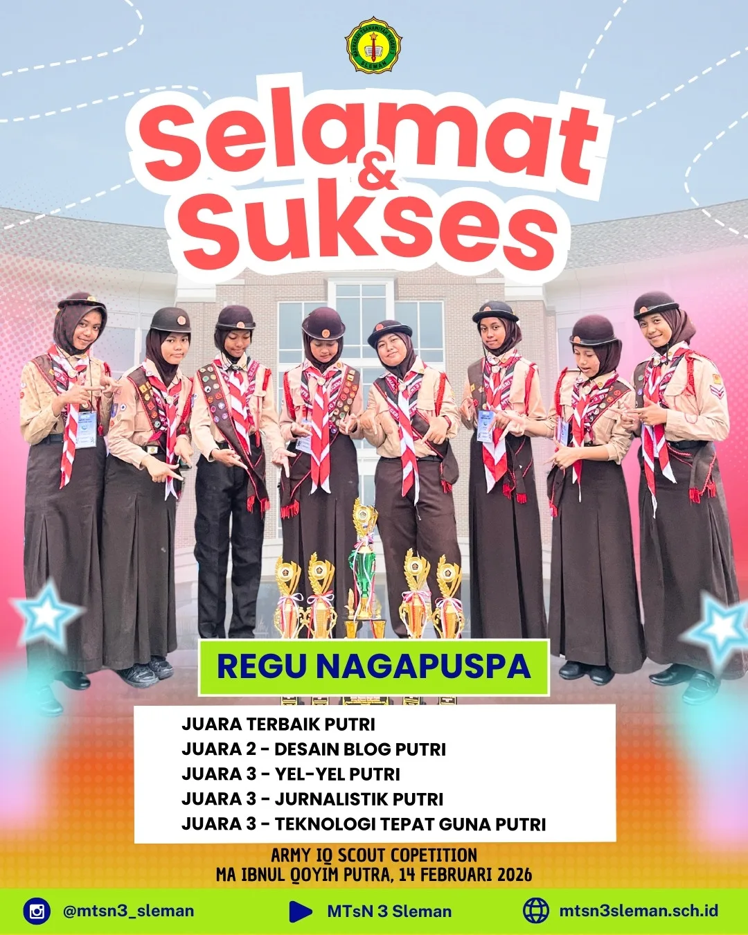 Kontingen MTsN 3 Sleman Raih Juara 3 Jurnalistik Putri di Army IQ Scout Competition