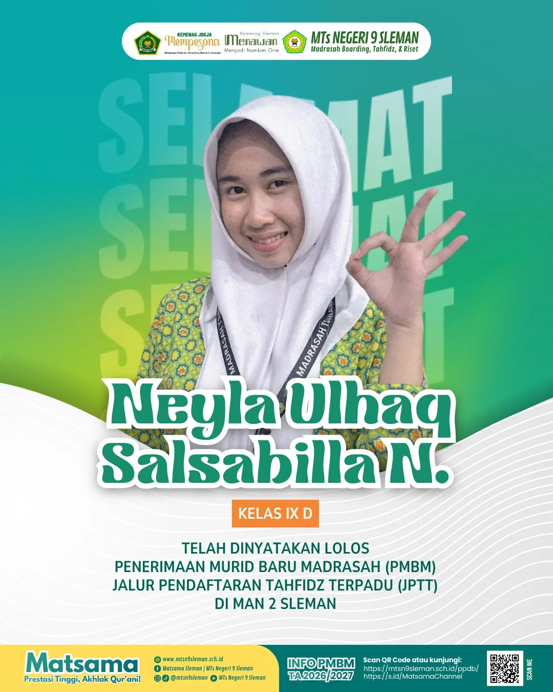 Membanggakan, Lima Siswa MTsN 9 Sleman Lolos Seleksi MAN Melalui Jalur JPTT