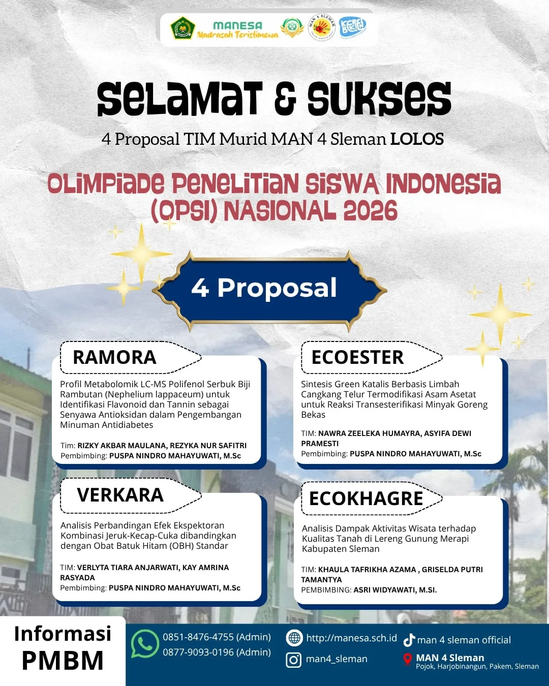 Menuju Panggung Nasional, Siswa MAN 4 Sleman Ukir Prestasi di OPSI 2026