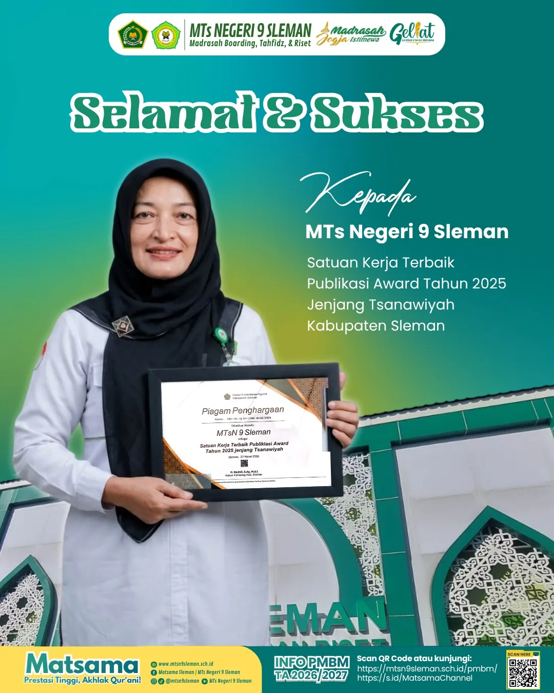 MTsN 9 Sleman Berprestasi: Kamad Terima Penghargaan Publikasi Award Terbaik Jenjang MTs pada Raker Kemenag 2026