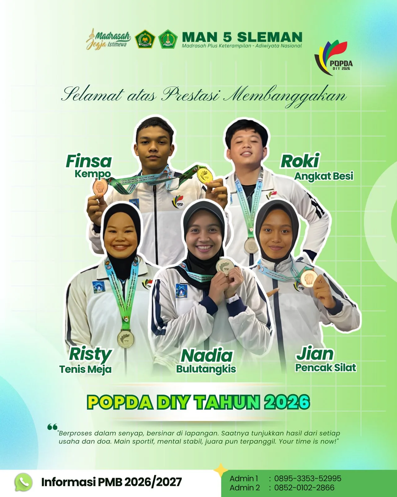 Lima Atlet MAN 5 Sleman Borong Medali di POPDA DIY 2026