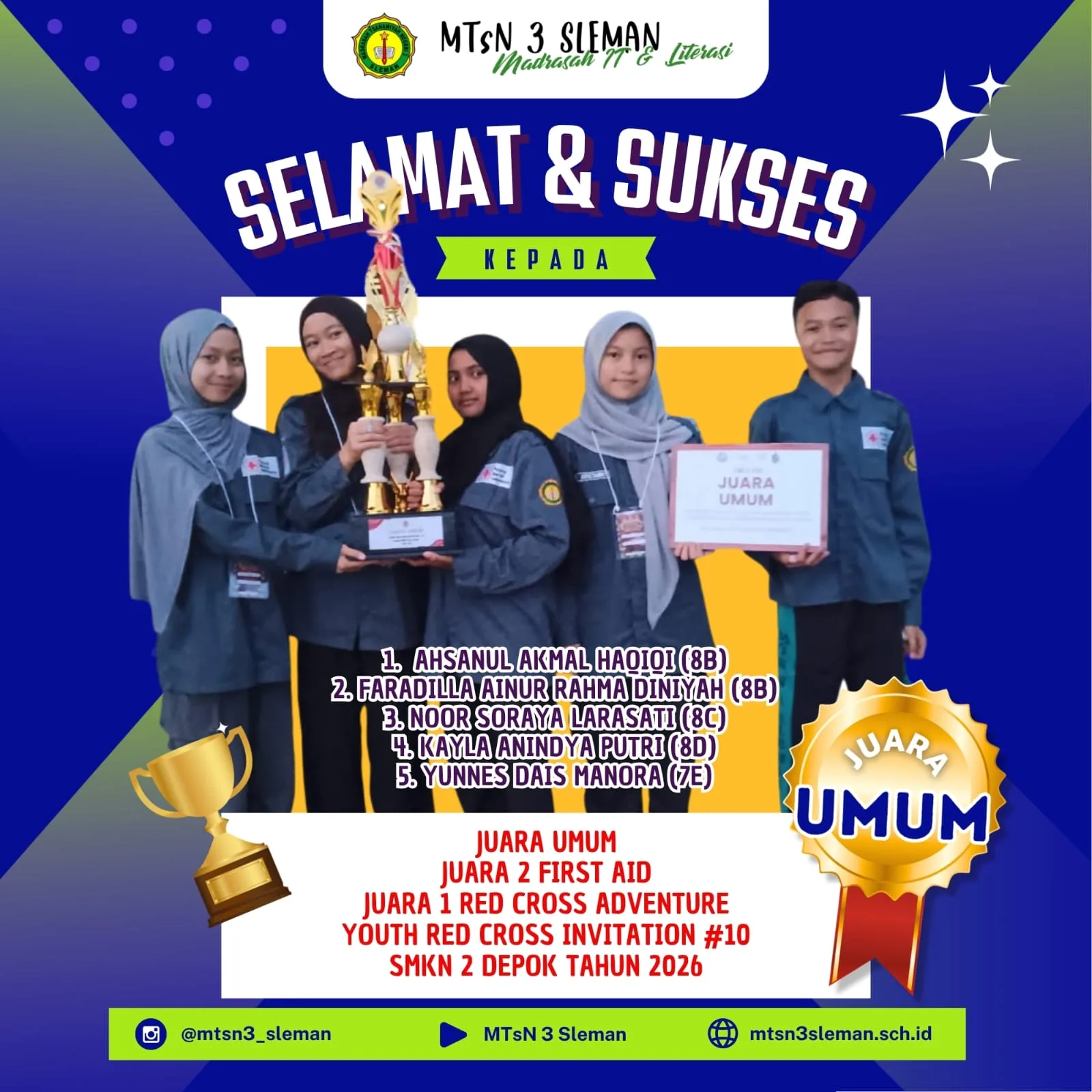 MTs Negeri 3 Sleman Raih Juara Umum pada Youth Red Cross Invitation #10 SMKN 2 Depok Tahun 2026