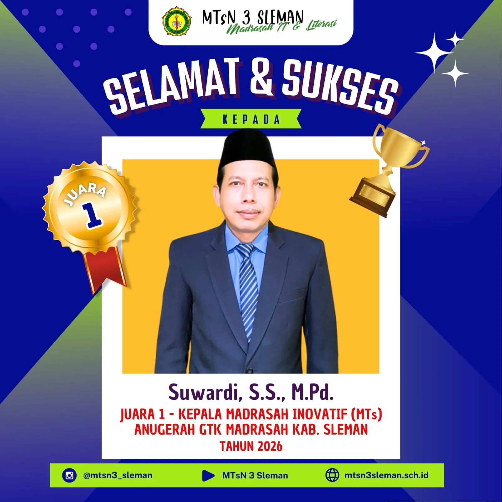 Spektakuler! Kepala MTs N 3 Sleman Sabet Juara Satu “Kepala Madrasah Inovatif” AGTK