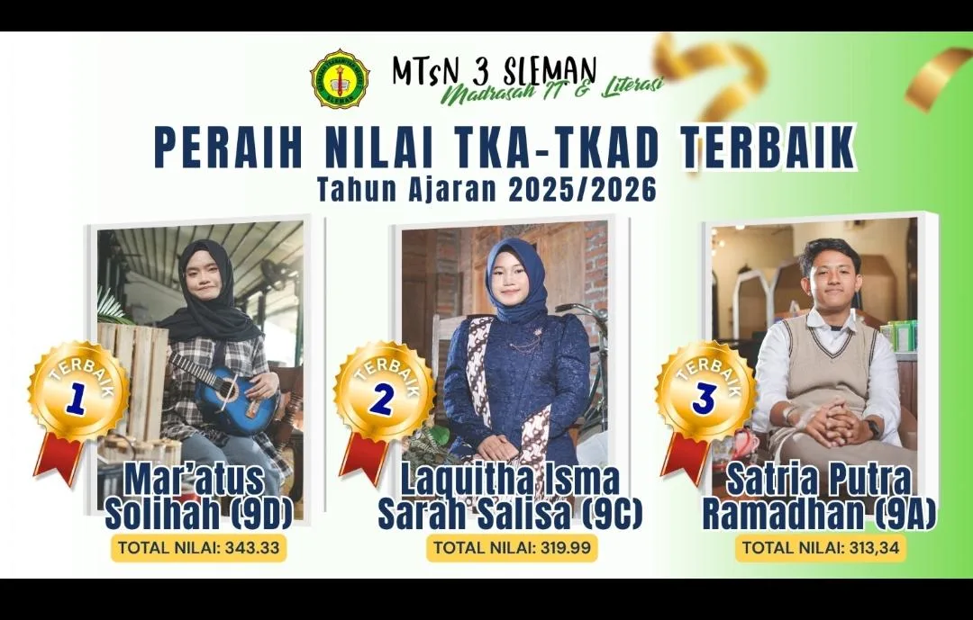 Laquitha Ishma Sarah Tsalisa Raih Juara 2 Nilai TKA Tertinggi di MTs N 3 Sleman