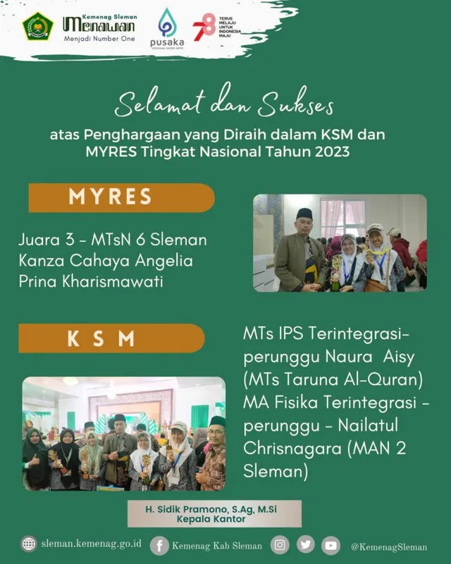 Utusan Kemenag Sleman Sabet Juara KSM dan Myres